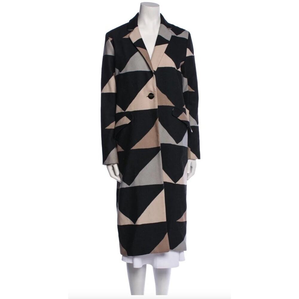 Mara Hoffman Printed Geometric Peacoat Black Beige Minimalist Modern Trench Coat